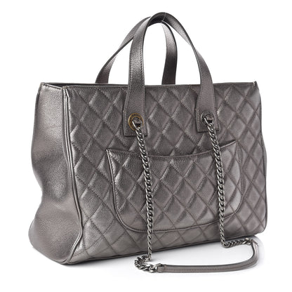 Chanel Metallic Grained Calfskin Quilted Large Casual Pocket Tote Silver 3 of 11