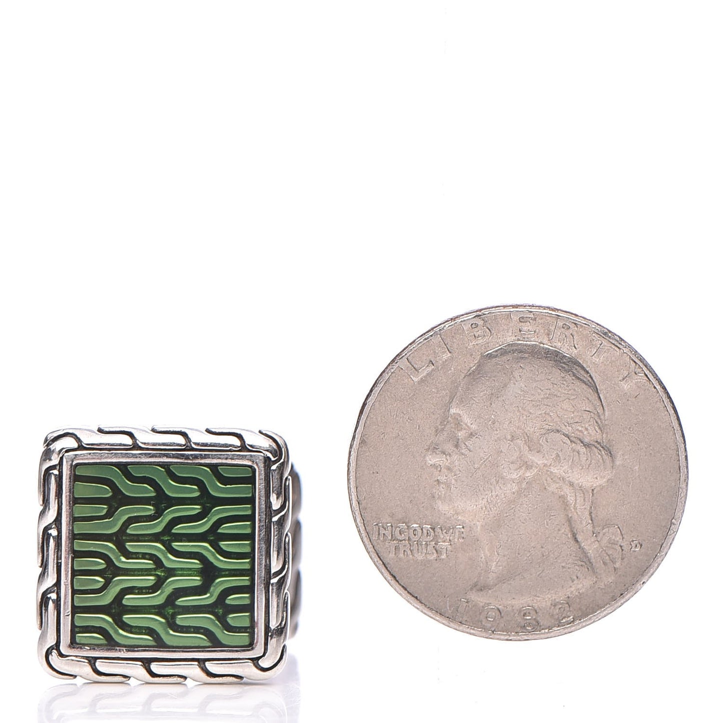 Sterling Silver Classic Chain Cufflinks Green