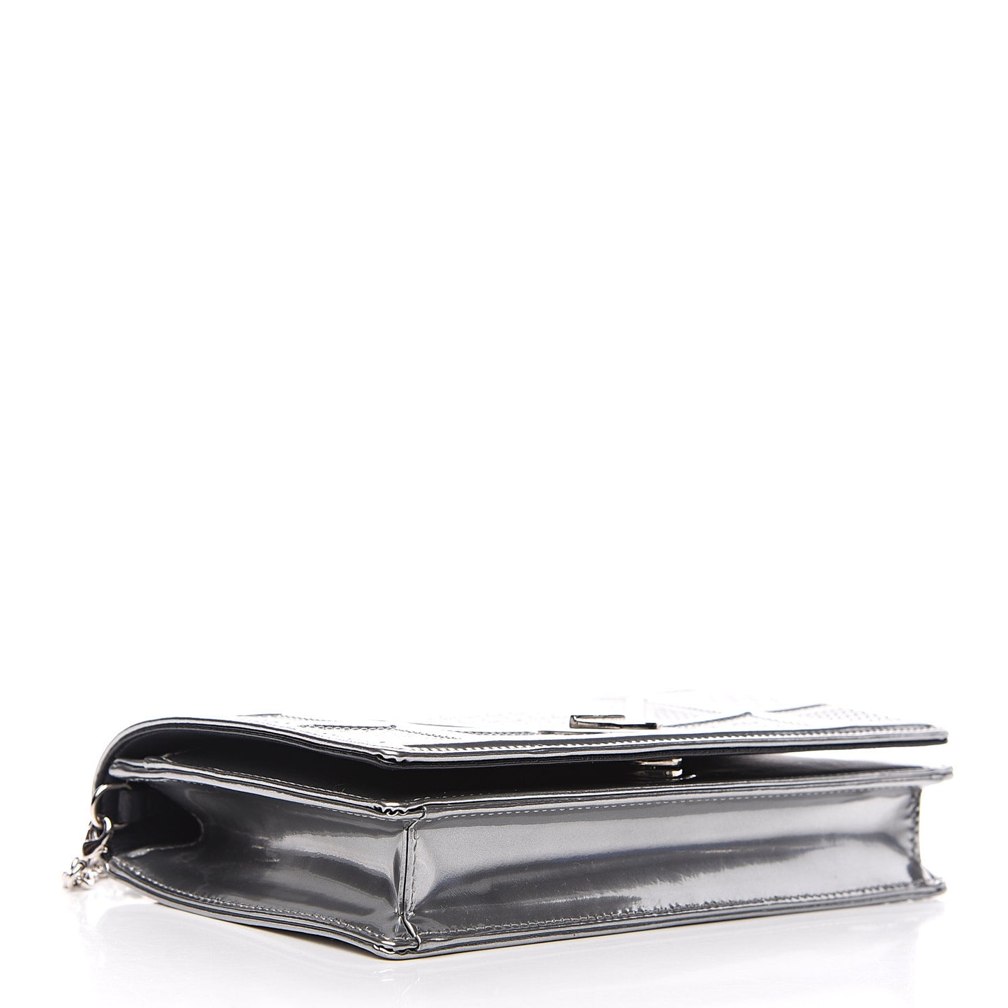 Metallic Patent Micro-Cannage Diorama Wallet on Chain Pouch Silver
