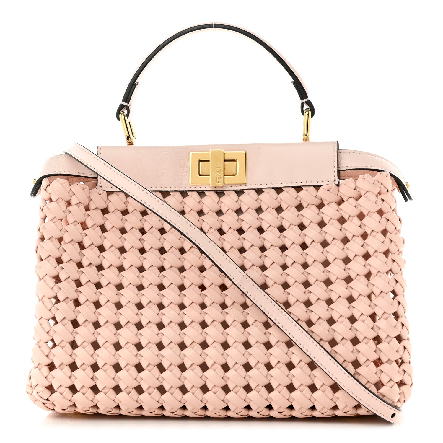Fendi Nappa Woven Mini Peekaboo Iconic Satchel Rosa Confetto 3 of 15