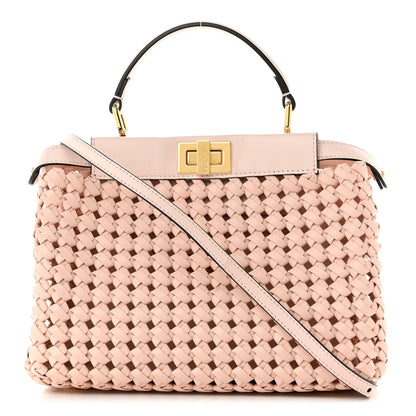 Fendi Nappa Woven Mini Peekaboo Iconic Satchel Rosa Confetto 3 of 15