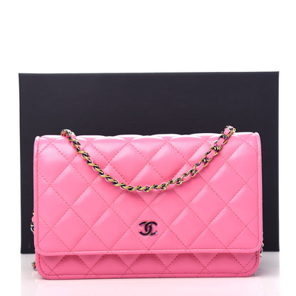 Chanel Lambskin Quilted Wallet On Chain WOC Pink Yellow 11 of 11