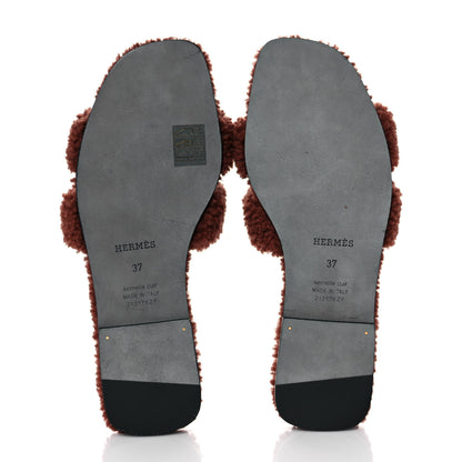 Hermes Woolskin Oran Sandals 37 Cognac 5 of 8