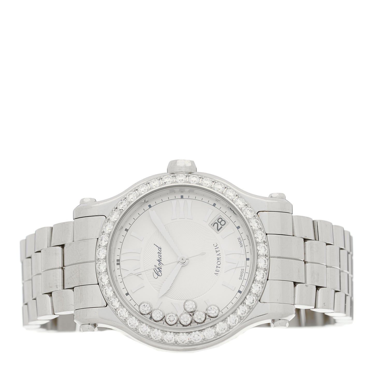 Stainless Steel Diamond Bezel 36mm Happy Sport Automatic Watch Silver