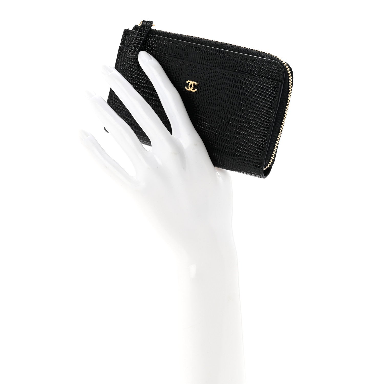 Chanel Calfskin Lizard Embossed Zip Card Holder Black 2 of 8