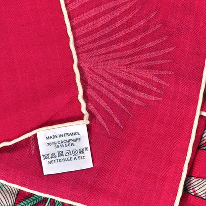 Hermes Cashmere Silk Plumes En Fete Shawl 140 Fuchsia Vert 3 of 4