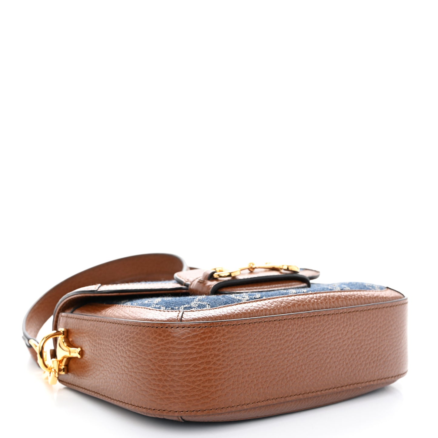 New Denim GG Monogram Dollar Calfskin Web Mini Horsebit 1955 Shoulder Bag Blue Tea Cuir Epilog