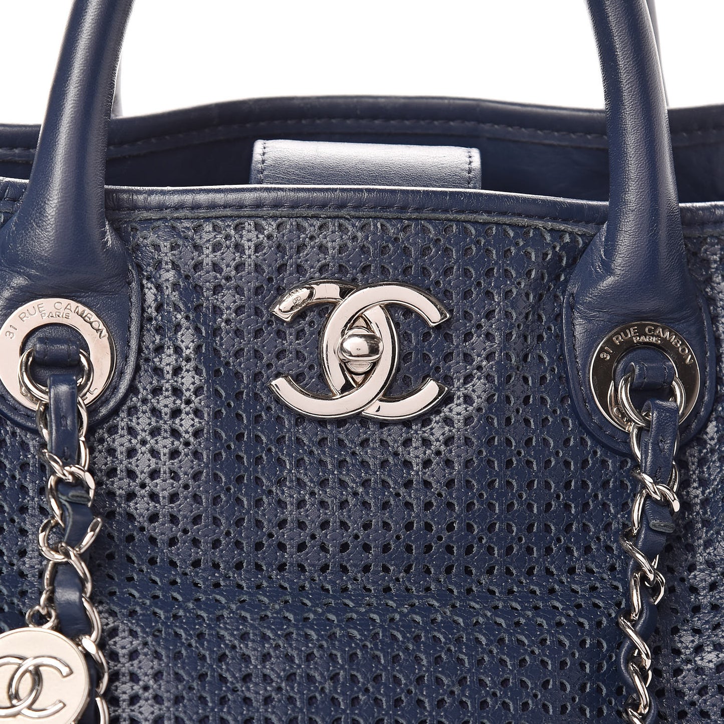 Calfskin Perforated Up In The Air Tote Dark Blue
