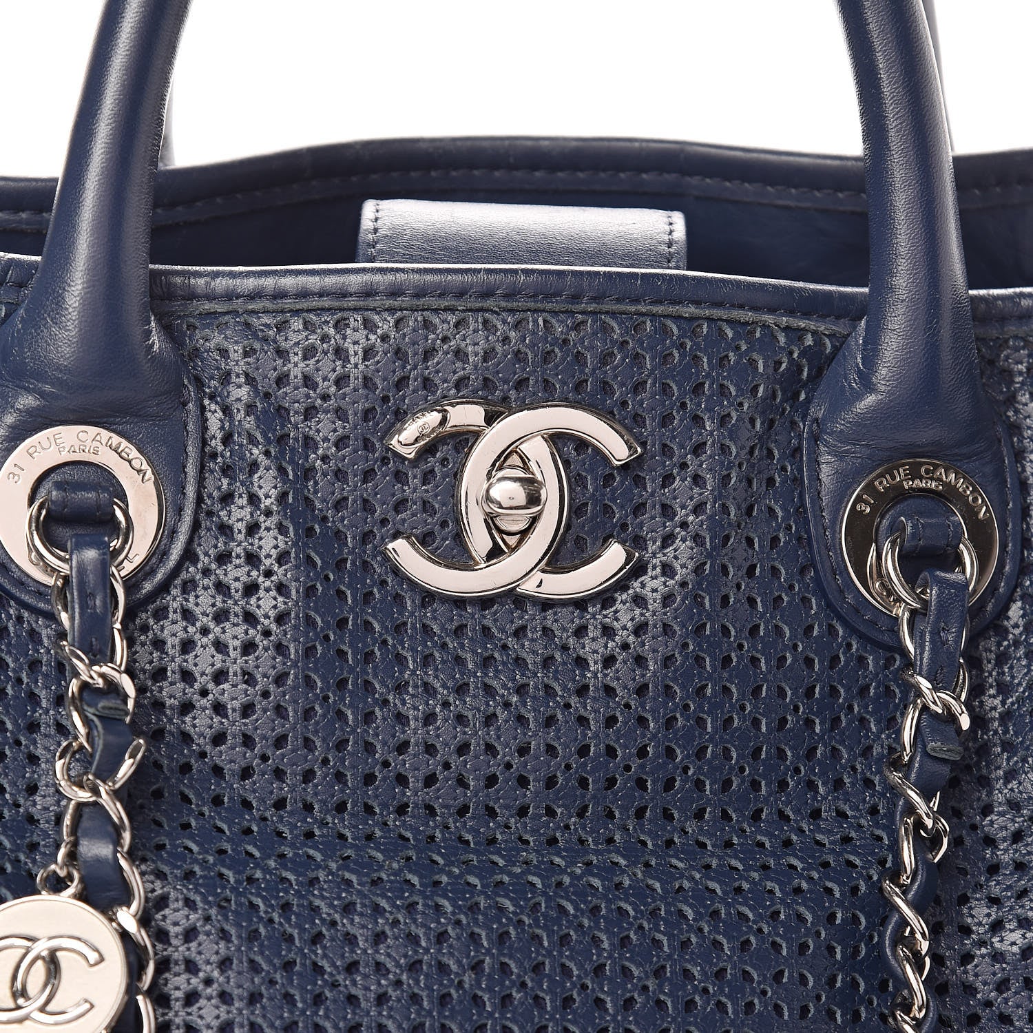 Chanel Calfskin Perforated Up In The Air Tote Dark Blue 15 of 15