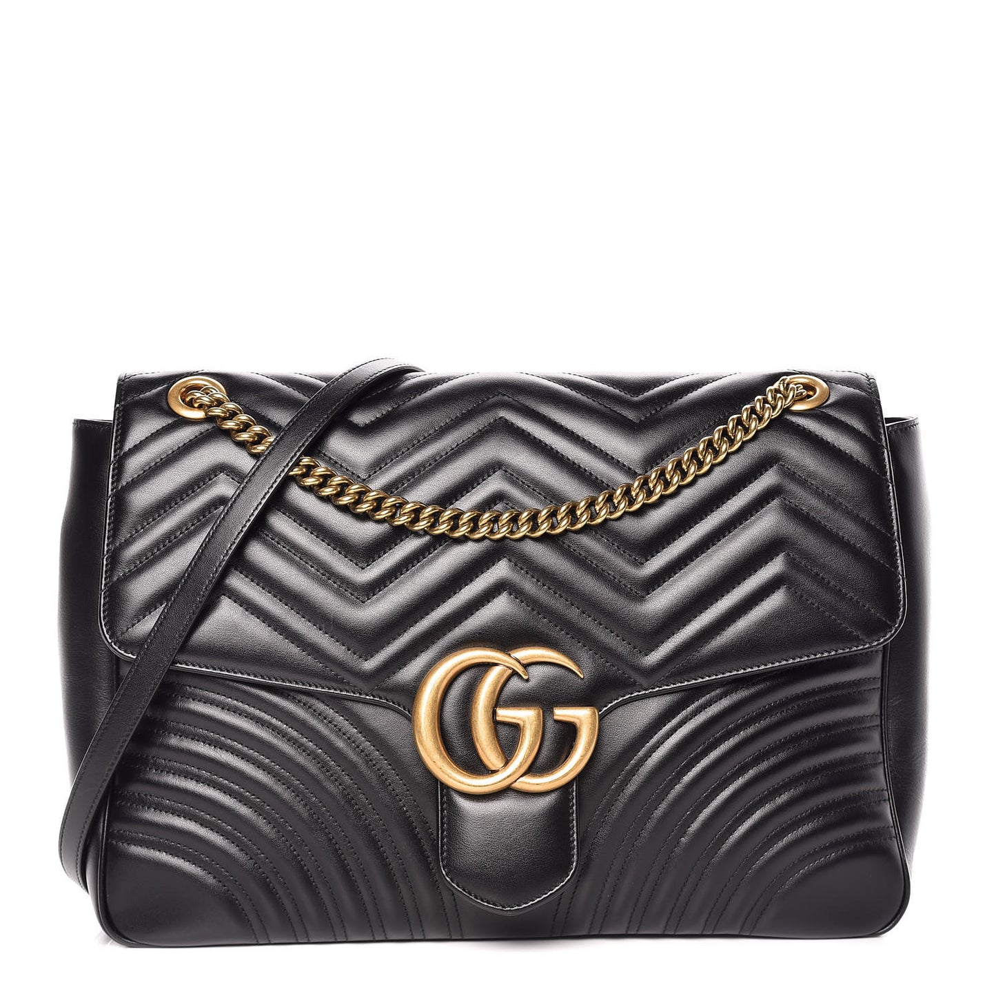 Calfskin Matelasse Large GG Marmont Shoulder Bag Black