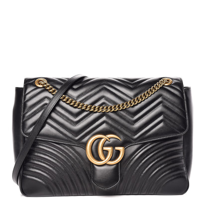 Gucci Calfskin Matelasse Large GG Marmont Shoulder Bag Black 1 of 11