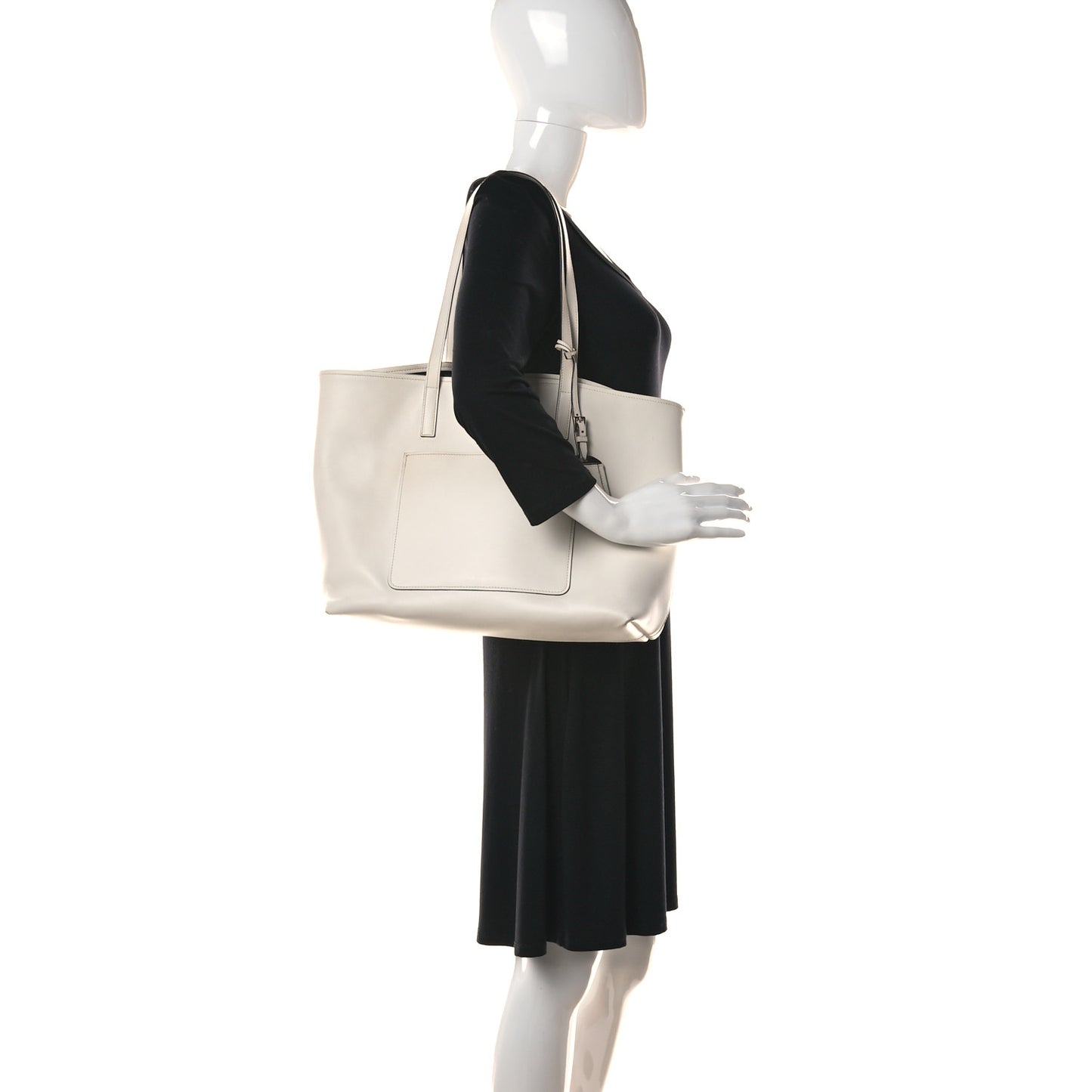 City Calf Front Pocket Large Shopping Tote White Black