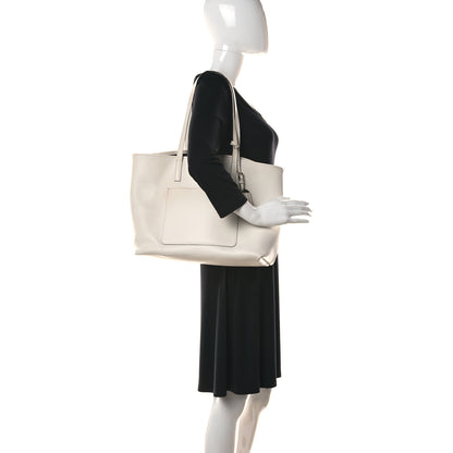Prada City Calf Front Pocket Large Shopping Tote White Black 2 of 22