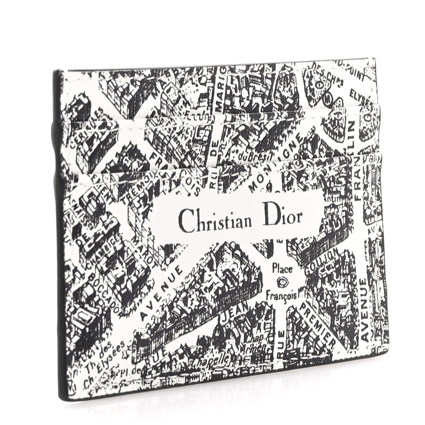 Calfskin Plan De Paris Print Card Holder White Black