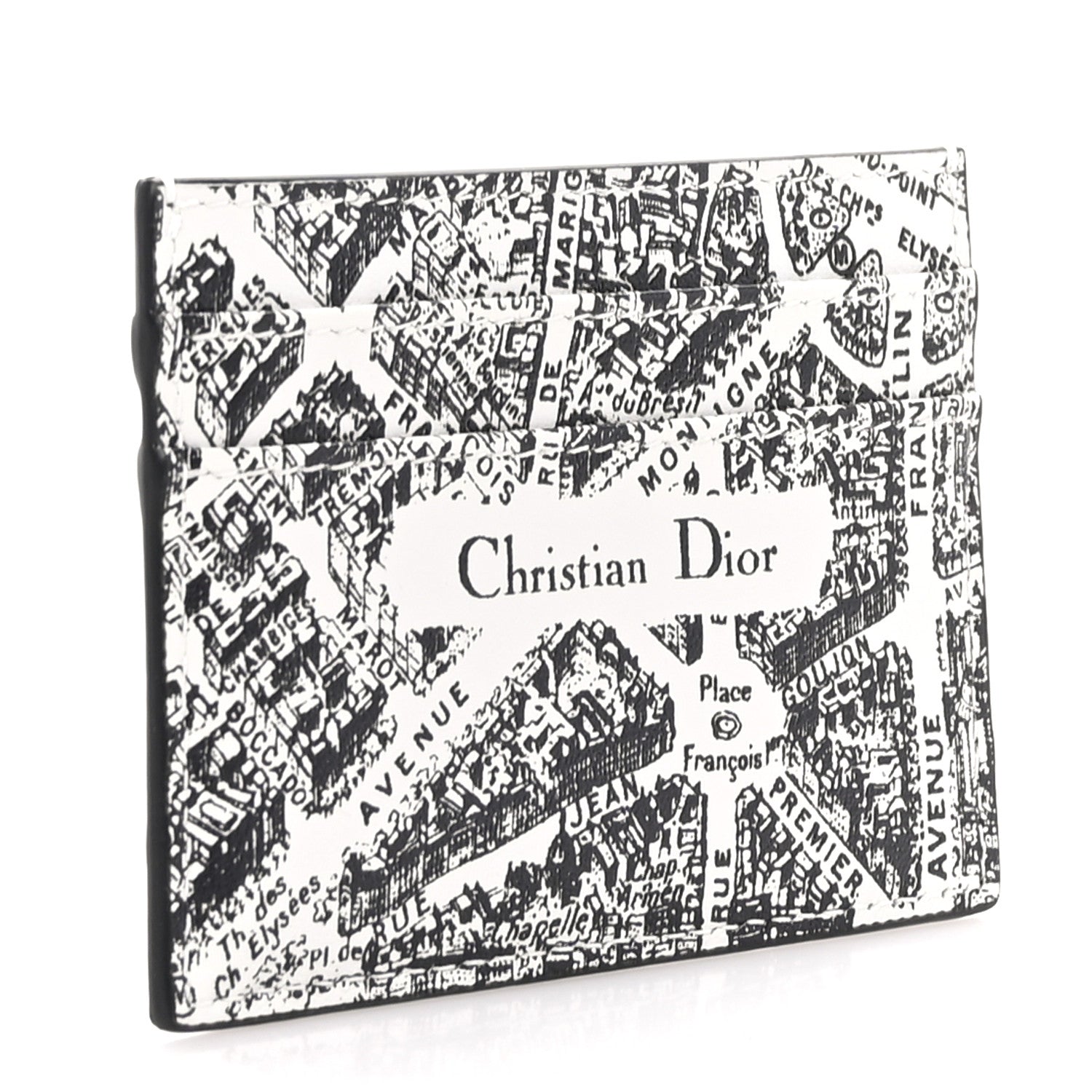 Christian Dior Calfskin Plan De Paris Print Card Holder White Black 3 of 9