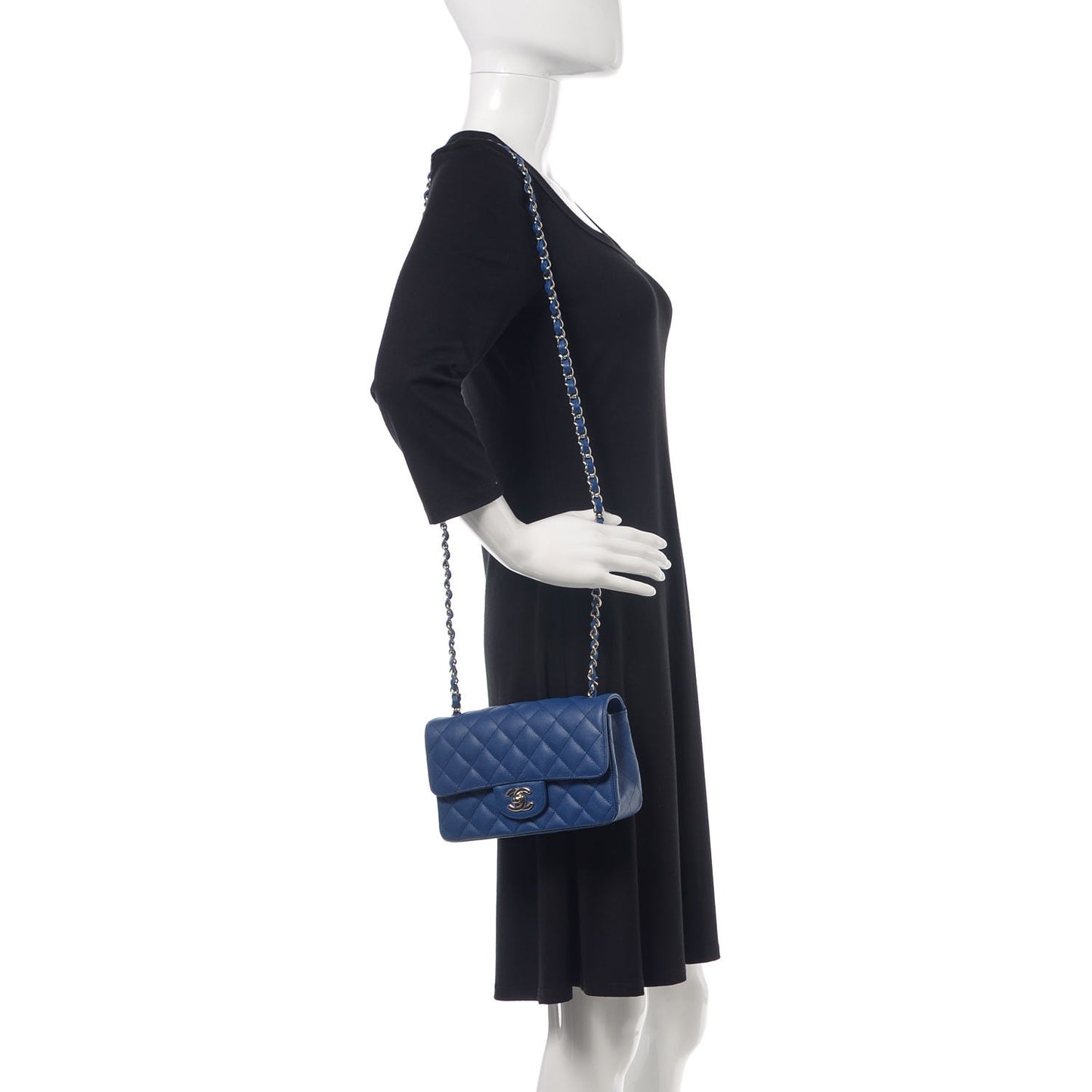 Caviar Quilted Mini Rectangular Flap Dark Blue