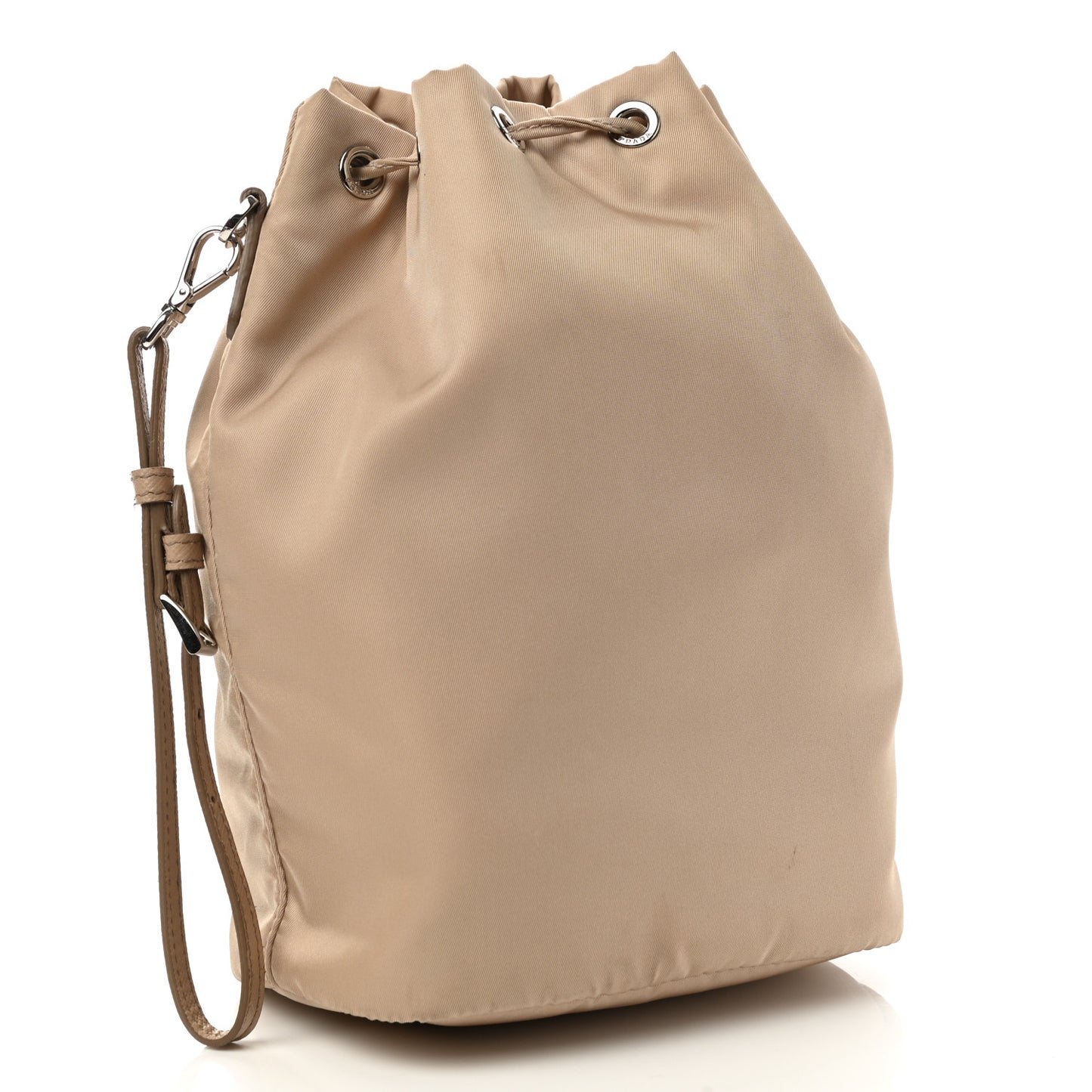 Saffiano Tessuto Nylon Vela Bucket Wristlet Cammeo