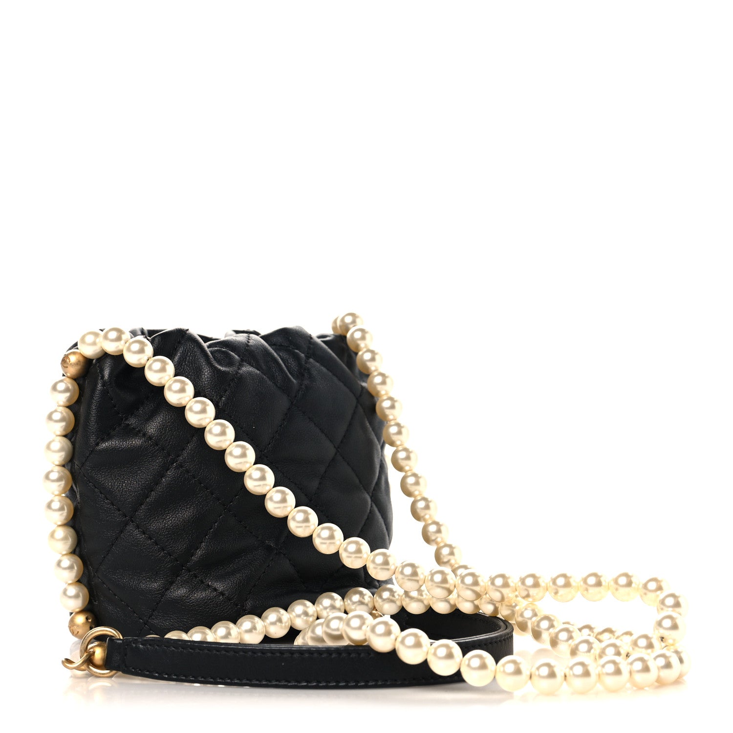 Chanel Calfskin Quilted Pearl Mini About Pearls Drawstring Bucket Bag Black 3 of 10