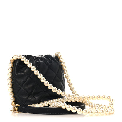 Chanel Calfskin Quilted Pearl Mini About Pearls Drawstring Bucket Bag Black 3 of 10