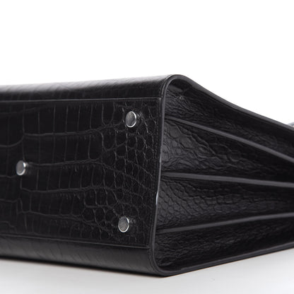 Saint Laurent Calfskin Crocodile Embossed Small Sac de Jour Black 7 of 11