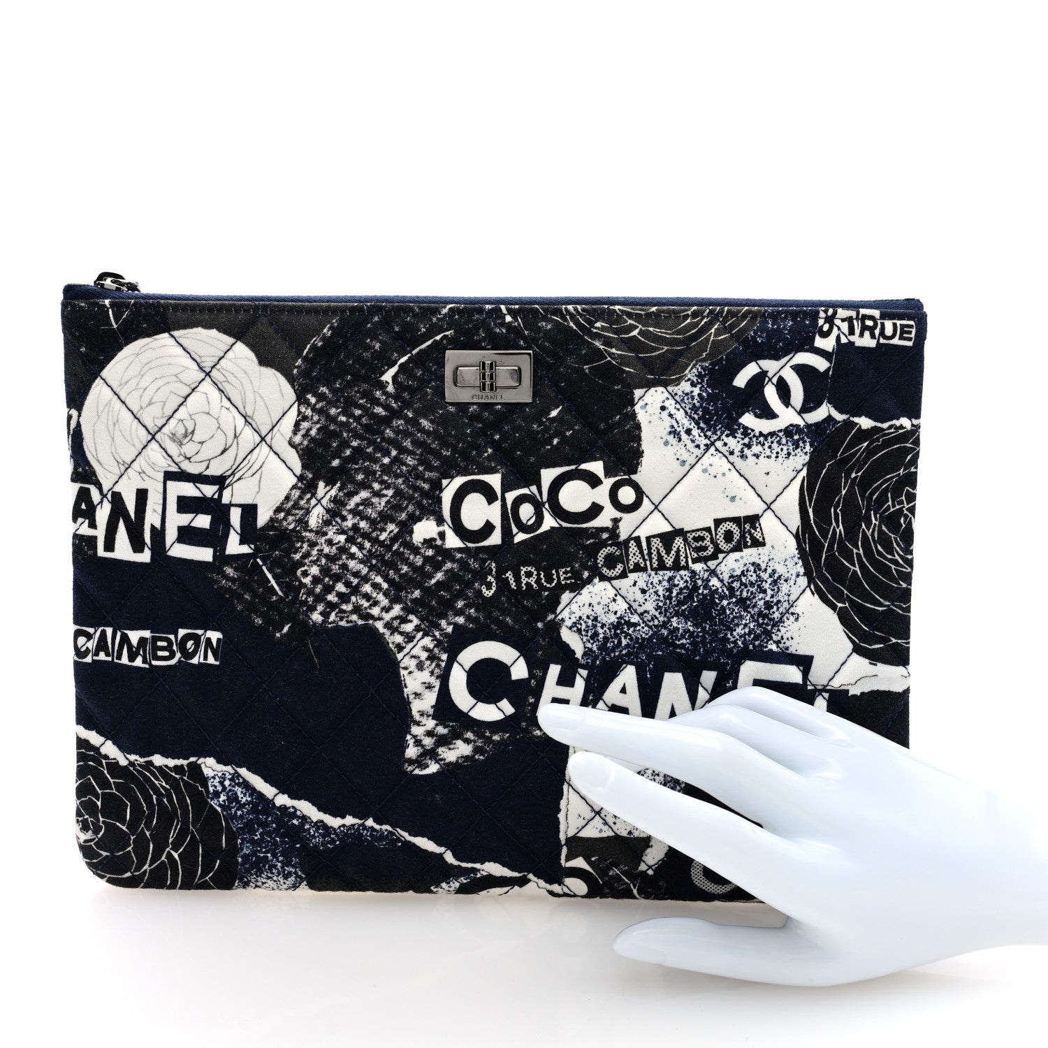 Chanel Jersey Quilted Graffiti Large Reissue Cosmetic Case Black White 2 of 7