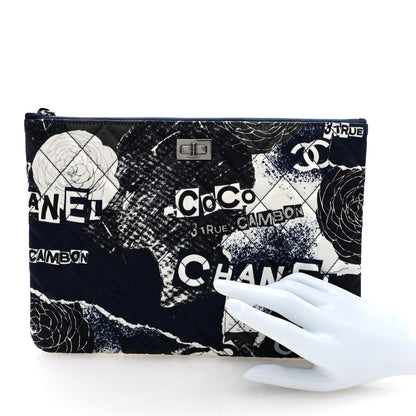 Chanel Jersey Quilted Graffiti Large Reissue Cosmetic Case Black White 2 of 7