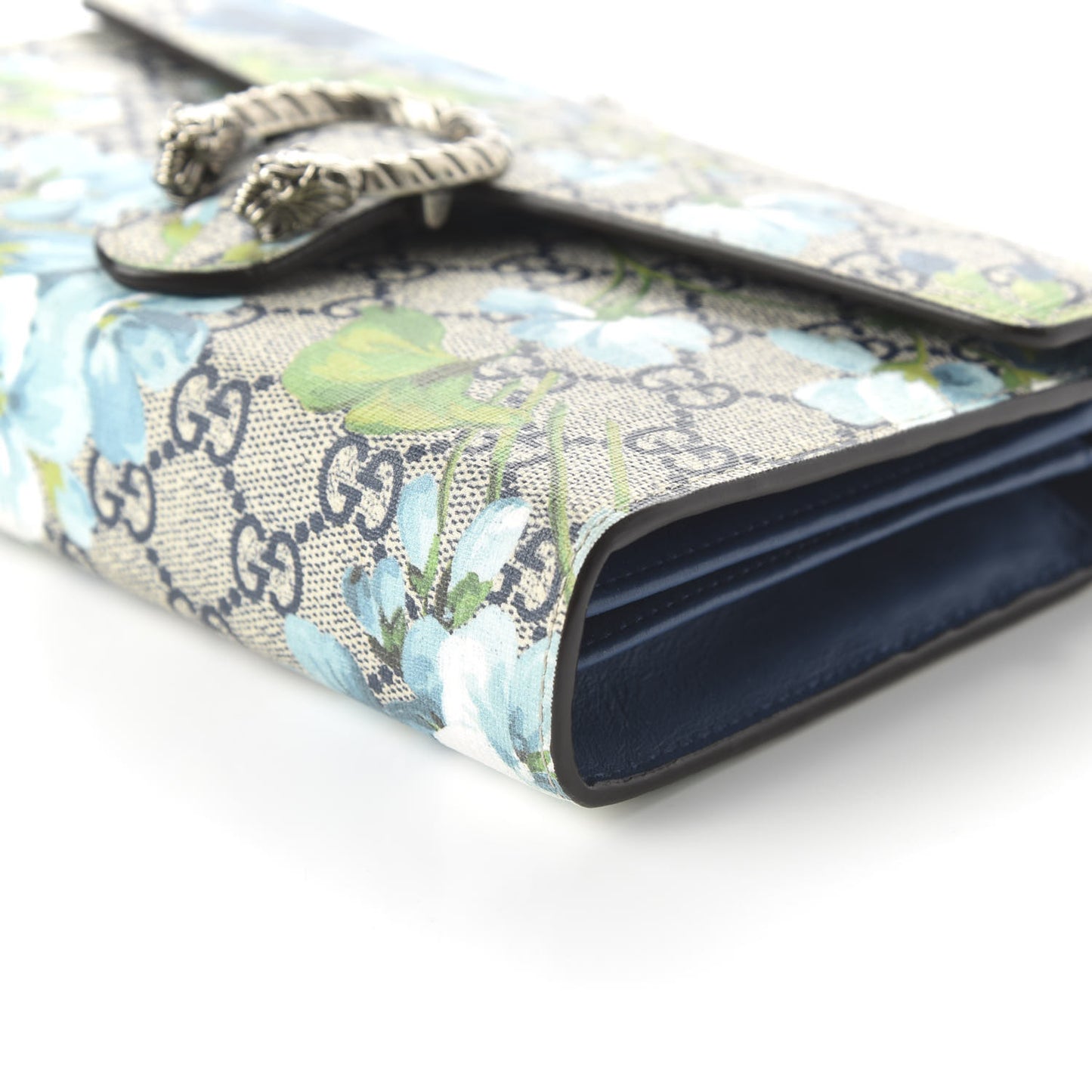 GG Supreme Monogram Blooms Mini Dionysus Chain Wallet Beige Blue Navy Vintage Blue