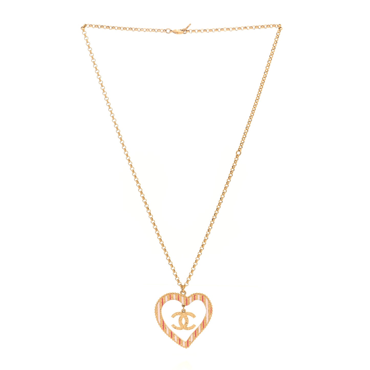 Enamel CC Textured Heart Pendant Necklace Pink Gold