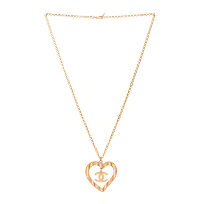 Chanel Enamel CC Textured Heart Pendant Necklace Pink Gold 2 of 3
