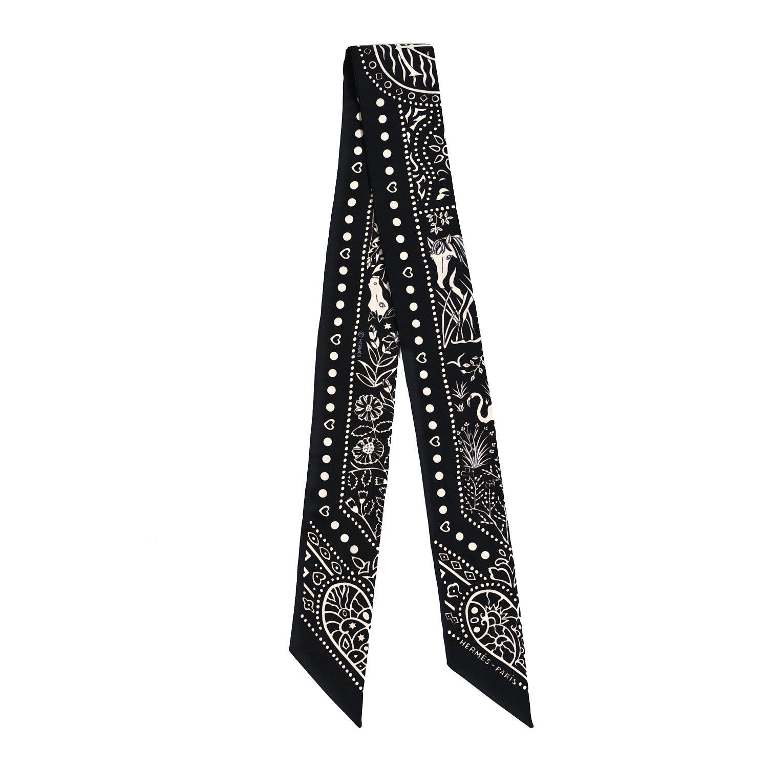 Hermes Silk Peuple Du Vent Bandana Twilly Black White 2 of 4