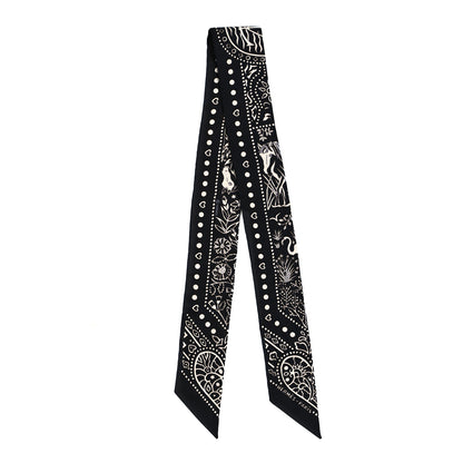 Hermes Silk Peuple Du Vent Bandana Twilly Black White 2 of 4
