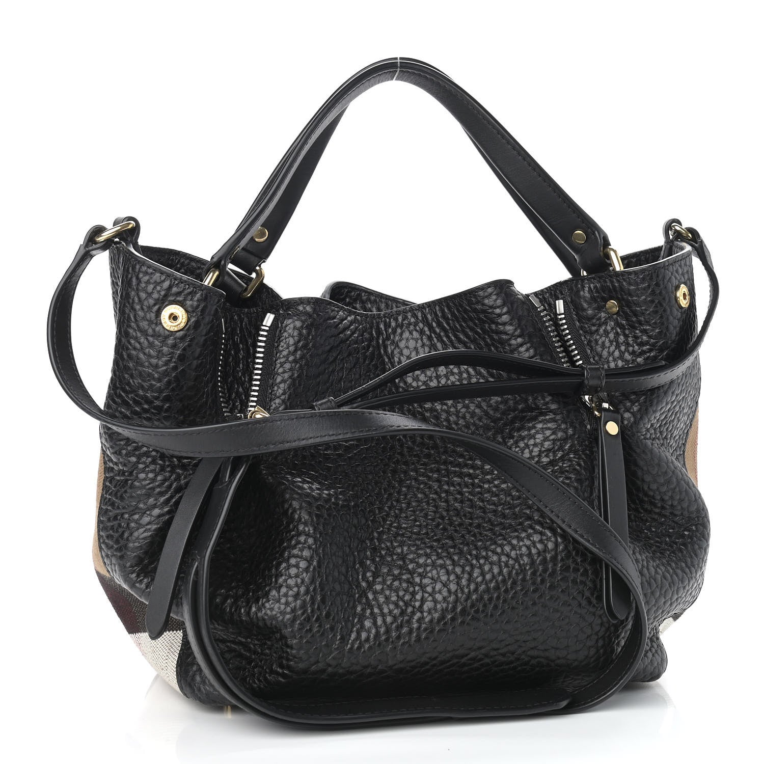 Burberry Grainy Calfskin House Check Small Maidstone Black 3 of 9