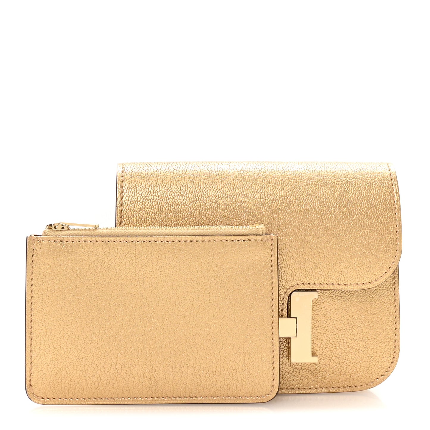 Metallic Chevre Chamkilight Constance Slim Wallet Dore