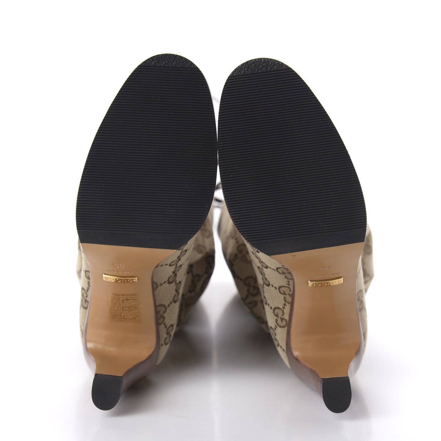 Monogram Lisa Mid Heel Boots 35 Beige Ebony