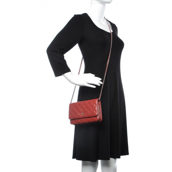 Caviar Quilted Wallet on Chain WOC Red