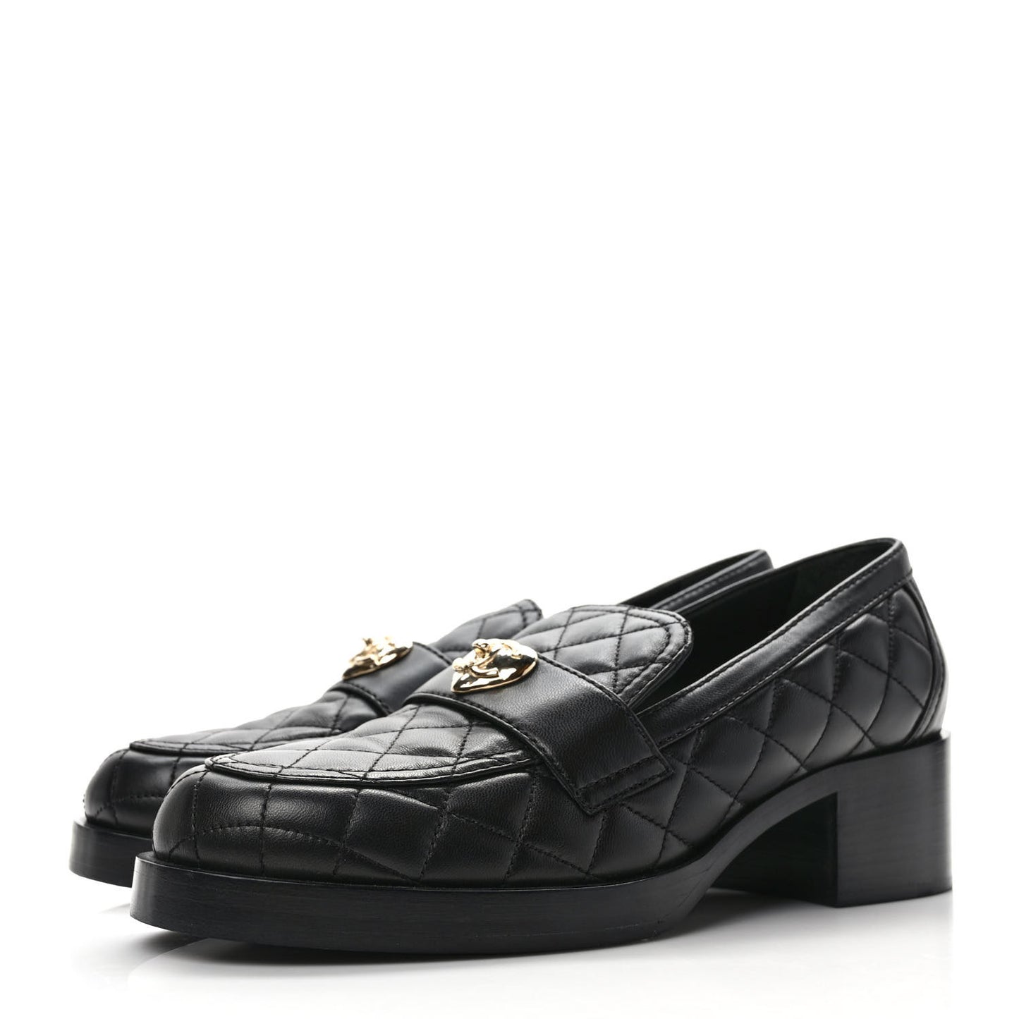 Lambskin Quilted CC Heart Loafers 40 Black