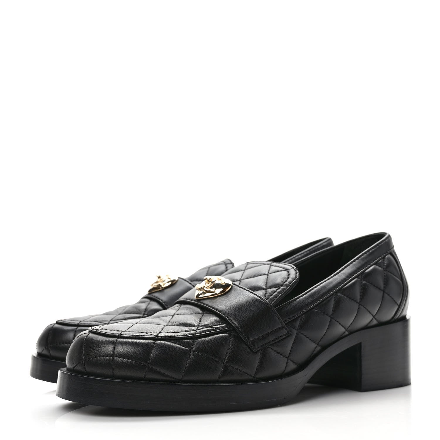 Chanel Lambskin Quilted CC Heart Loafers 40 Black 3 of 7