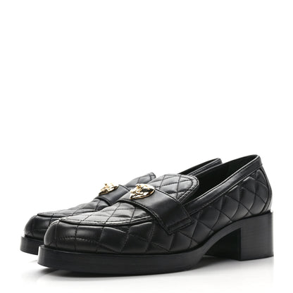 Chanel Lambskin Quilted CC Heart Loafers 40 Black 3 of 7