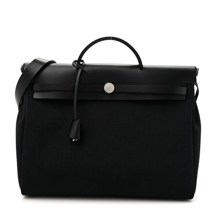 Hermes Military Toile Vache Hunter Herbag Messenger 39 Black 1 of 12