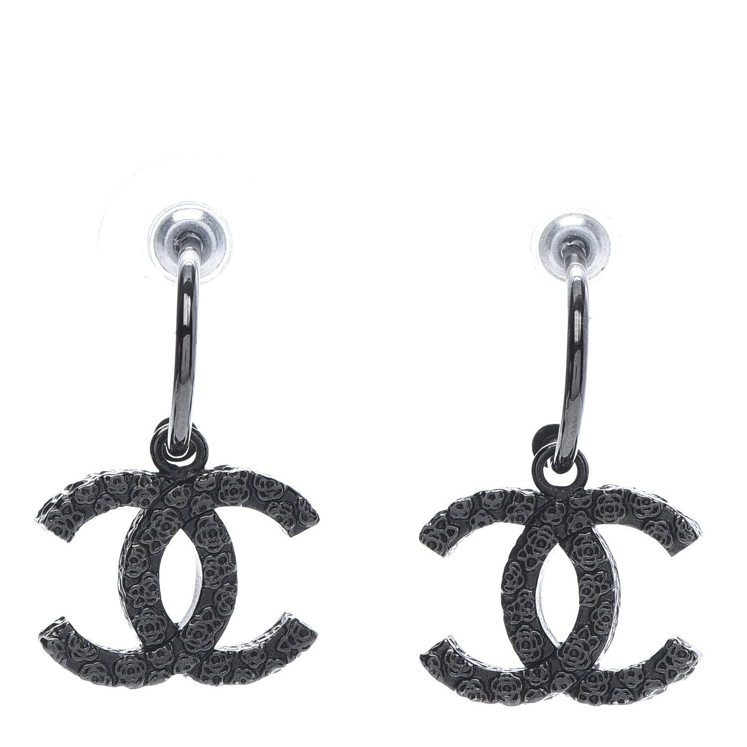 Chanel CC Camellia Drop Earrings Black 1 of 5