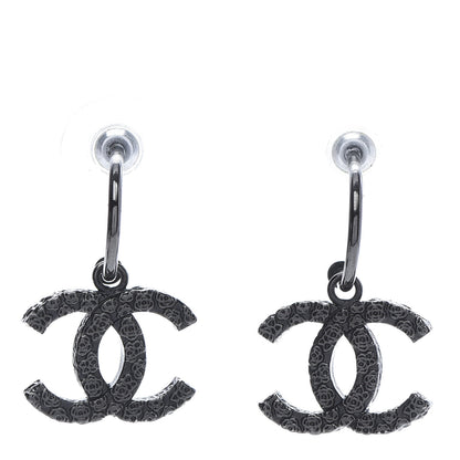 Chanel CC Camellia Drop Earrings Black 1 of 5