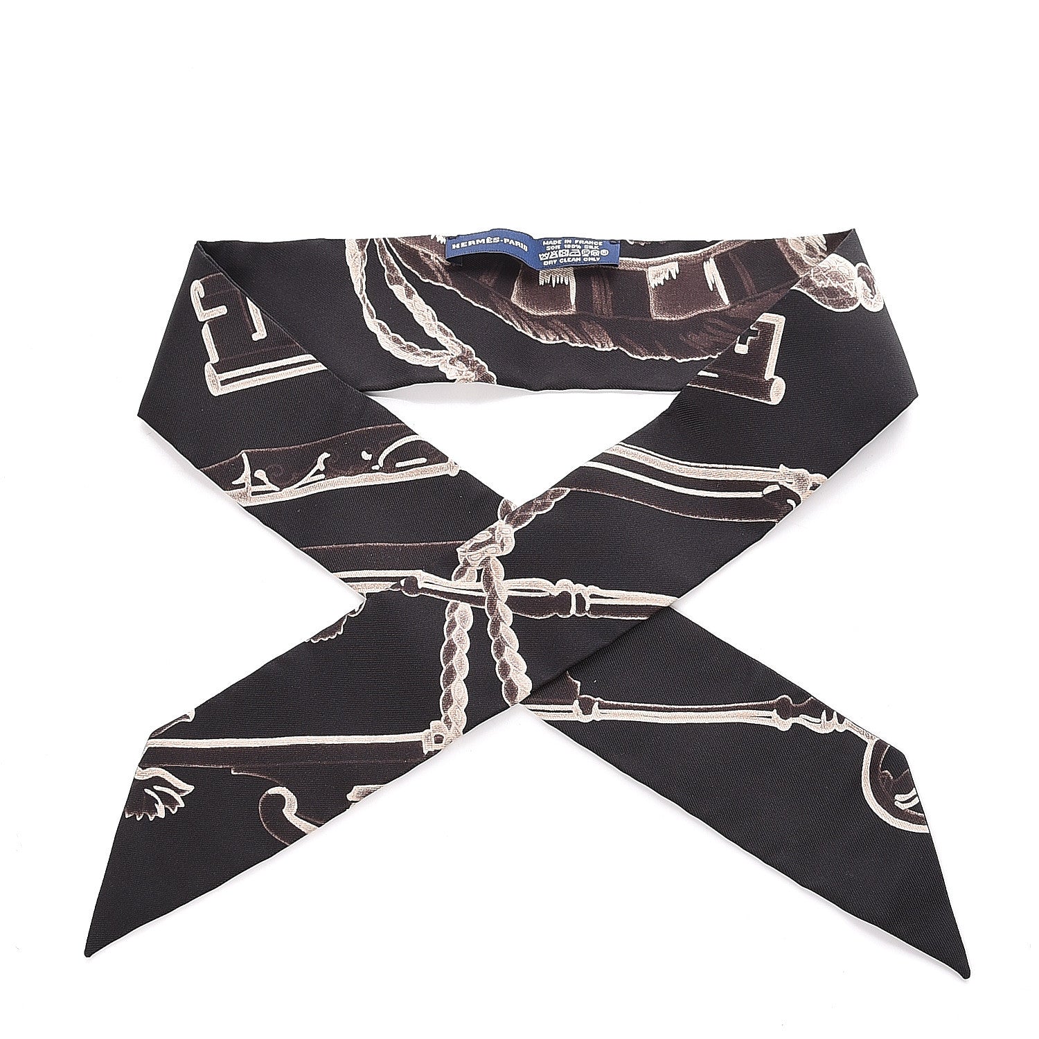 Hermes Silk Les Cles Twilly Black 1 of 3