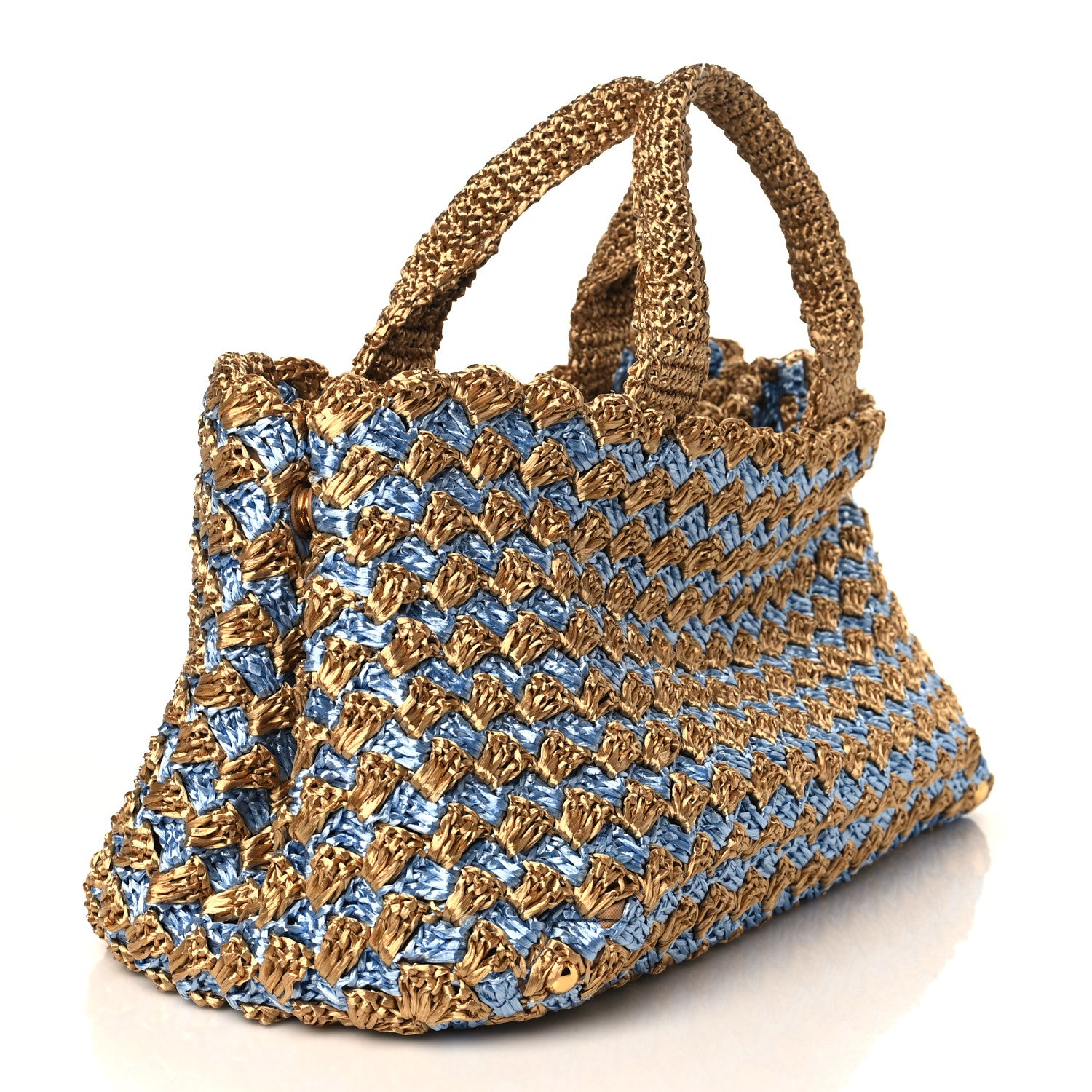 Prada Raffia Crochet Bi-Color Medium Tote Blue 2 of 7