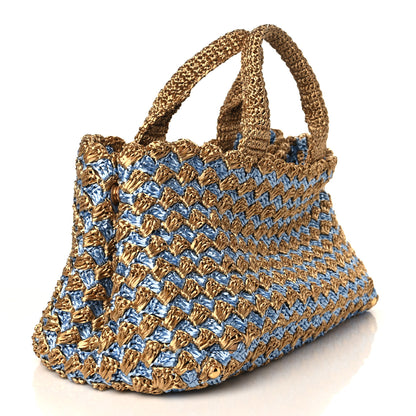 Prada Raffia Crochet Bi-Color Medium Tote Blue 2 of 7