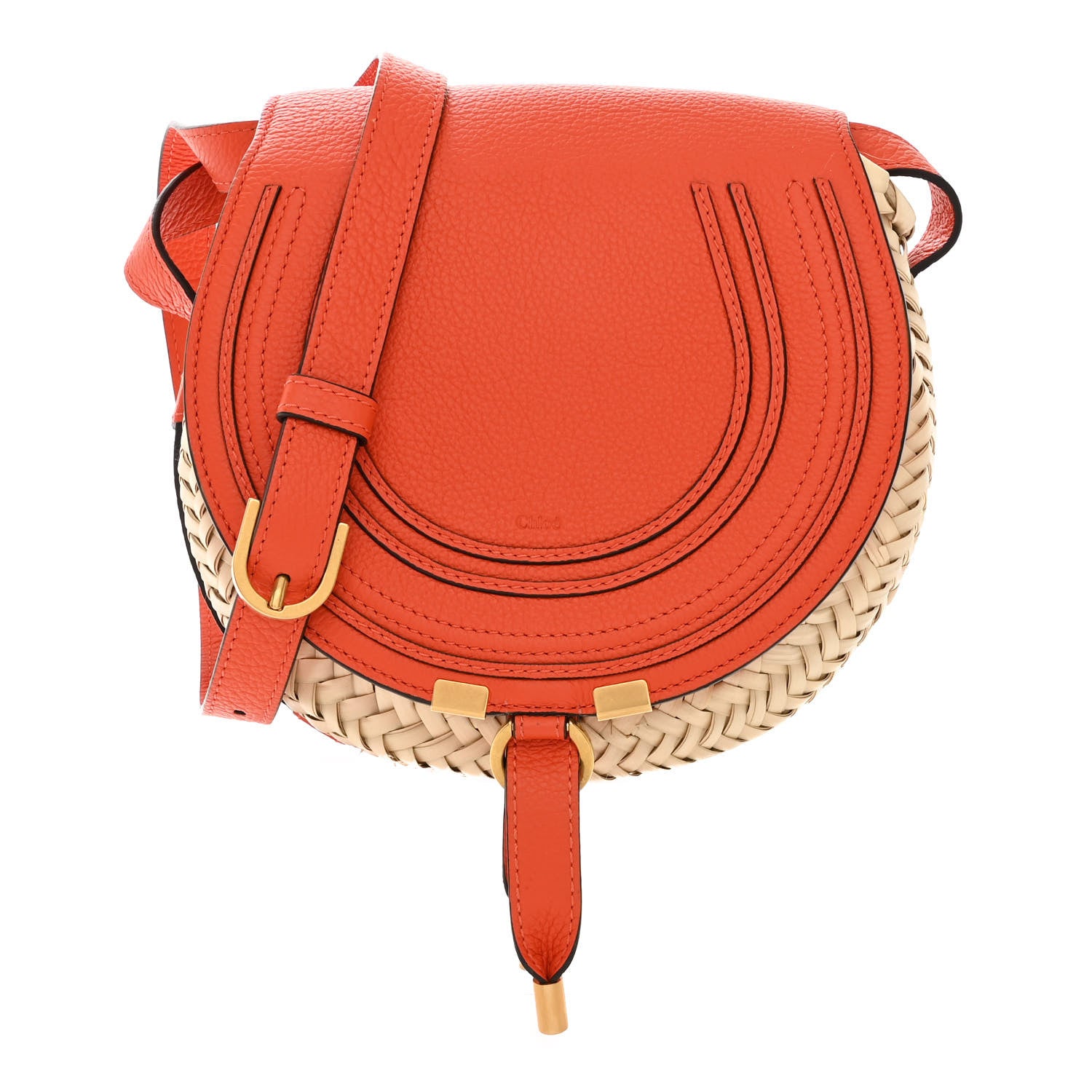 Chloe Raffia Calfskin Marcie Basket Small Marcie Round Crossbody Bag Orange Fizz 1 of 13