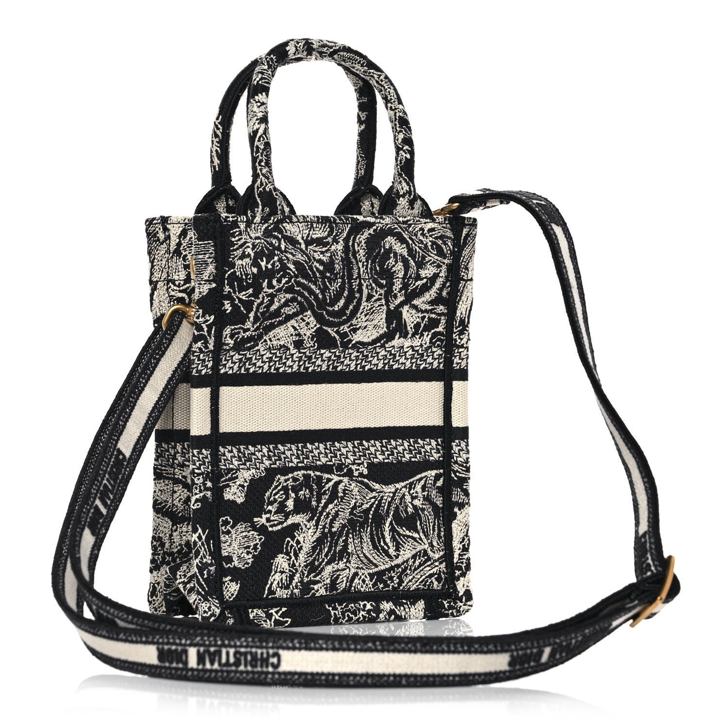 Canvas Toile de Jouy Reverse Embroidered Mini Book Tote Phone Bag Blue