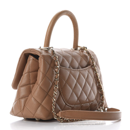 Chanel Caviar Quilted Lizard Embossed Mini Coco Handle Flap Brown 3 of 9