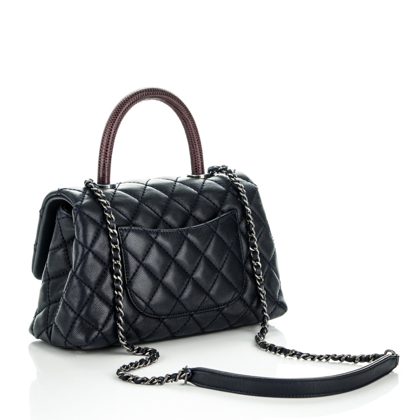 Caviar Lizard Quilted Mini Coco Handle Flap Navy