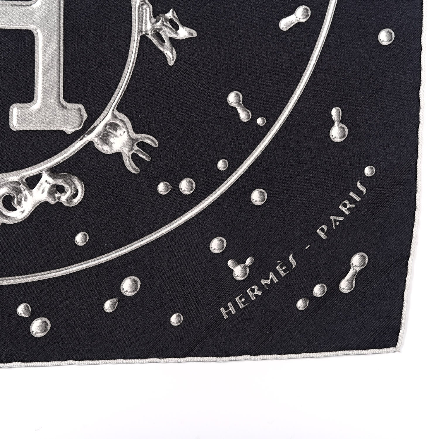 Hermes Silk Vif Argent Pocket Square Scarf Gris Black Argent 4 of 6