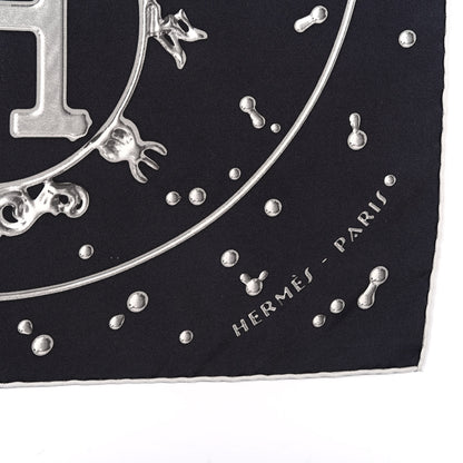 Hermes Silk Vif Argent Pocket Square Scarf Gris Black Argent 4 of 6
